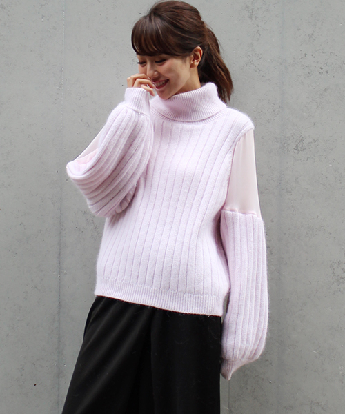 MICOAMERI(ミコアメリ)の「シースルーコンビタートルニット(ニット/セーター・レディース・グレー/ホワイト/ピンク・FREE)」の3枚目の写真