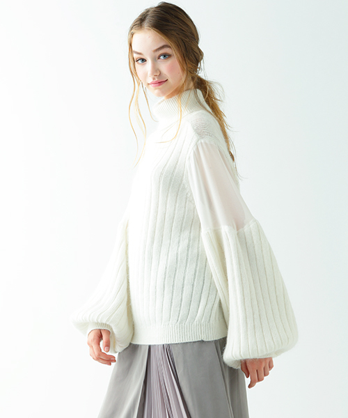 MICOAMERI(ミコアメリ)の「シースルーコンビタートルニット(ニット/セーター・レディース・グレー/ホワイト/ピンク・FREE)」の4枚目の写真