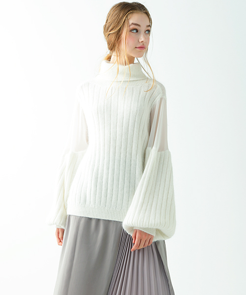 MICOAMERI(ミコアメリ)の「シースルーコンビタートルニット(ニット/セーター・レディース・グレー/ホワイト/ピンク・FREE)」の5枚目の写真