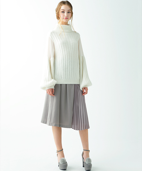 MICOAMERI(ミコアメリ)の「シースルーコンビタートルニット(ニット/セーター・レディース・グレー/ホワイト/ピンク・FREE)」の6枚目の写真