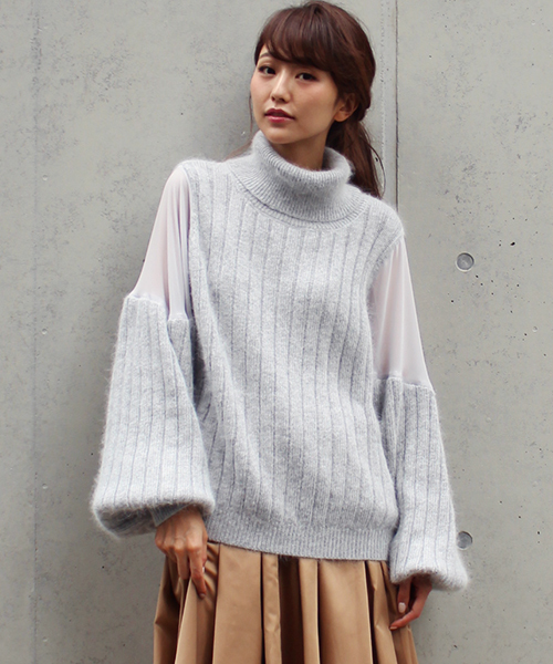 MICOAMERI(ミコアメリ)の「シースルーコンビタートルニット(ニット/セーター・レディース・グレー/ホワイト/ピンク・FREE)」の7枚目の写真