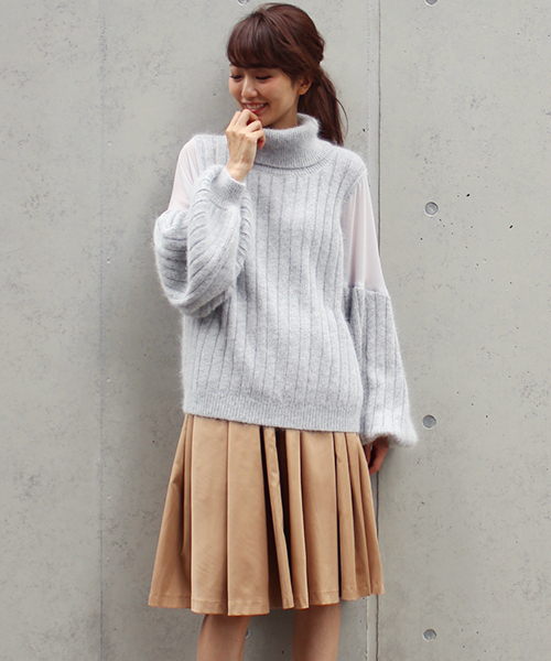 MICOAMERI(ミコアメリ)の「シースルーコンビタートルニット(ニット/セーター・レディース・グレー/ホワイト/ピンク・FREE)」の8枚目の写真