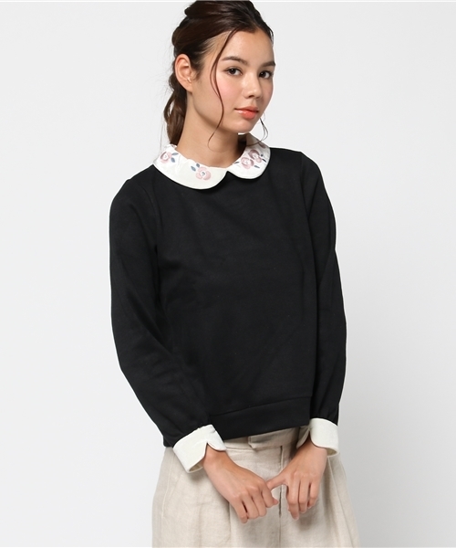 POU DOU DOU（プードゥドゥ）の「ベロア刺繍衿プルオーバー（Tシャツ/カットソー・レディース・ブルー/グレー/ブラック・3）」の2枚目の写真