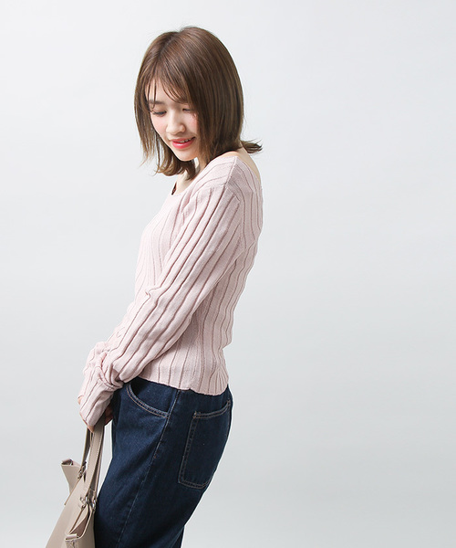 WEGO（ウィゴー）の「DISPARK/オフショルニット（ニット/セーター・レディース・ブラック/キャメル/ピンク/ホワイト・FREE）」の12枚目の写真