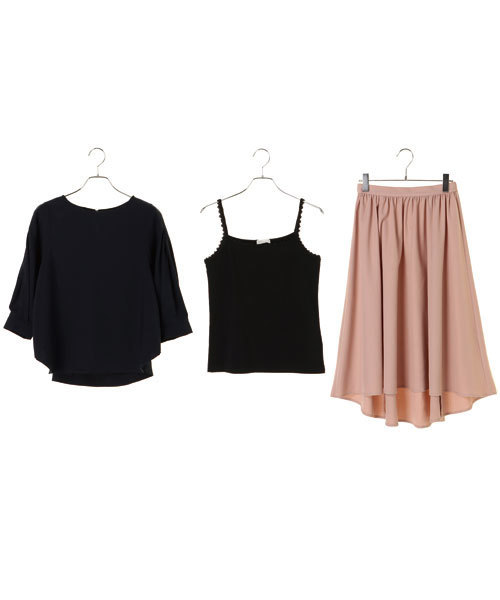 earth music&ecology（アースミュージックアンドエコロジー）の「【3点SET】ボリューム袖ブラウス＋インナー＋スカートセット（ワンピース・レディース・アイボリー/ピンク/ネイビー・FREE）」の3枚目の写真