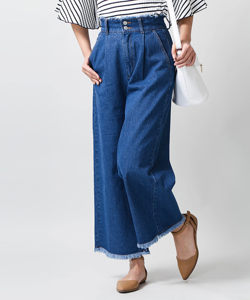 WEGO（ウィゴー）の「WEGO/ハイウエストフリンジバギーパンツ（デニムパンツ・レディース・ライトインディゴブルー/インディゴブルー・FREE）」の2枚目の写真