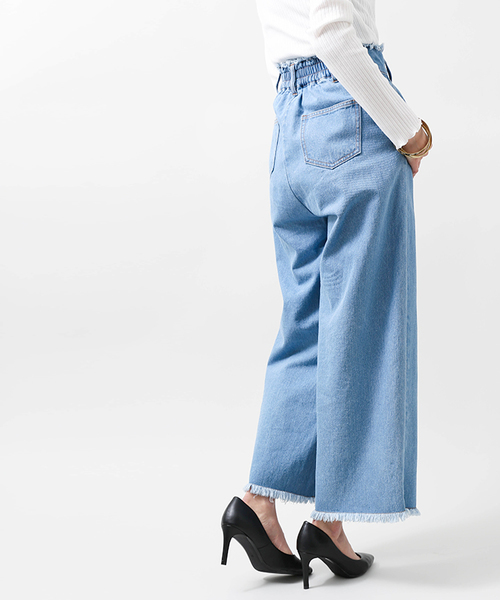 WEGO（ウィゴー）の「WEGO/ハイウエストフリンジバギーパンツ（デニムパンツ・レディース・ライトインディゴブルー/インディゴブルー・FREE）」の4枚目の写真