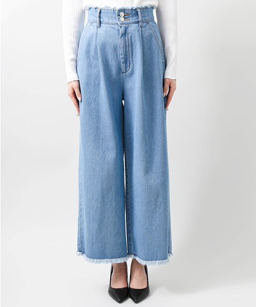WEGO（ウィゴー）の「WEGO/ハイウエストフリンジバギーパンツ（デニムパンツ・レディース・ライトインディゴブルー/インディゴブルー・FREE）」の6枚目の写真