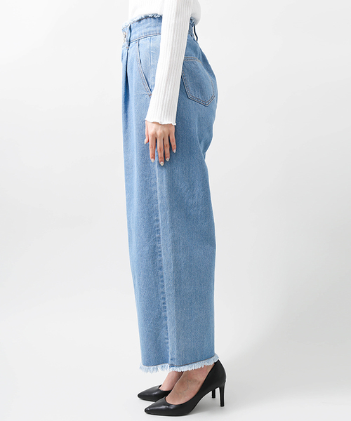 WEGO（ウィゴー）の「WEGO/ハイウエストフリンジバギーパンツ（デニムパンツ・レディース・ライトインディゴブルー/インディゴブルー・FREE）」の7枚目の写真