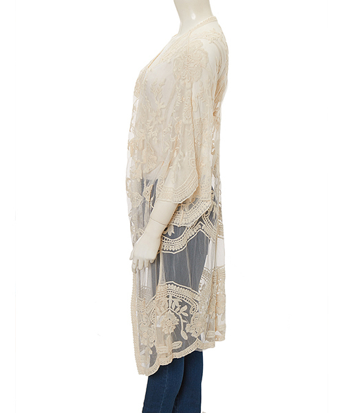 fifth（フィフス）の「フラワー刺繍ロングガウン（カーディガン/ボレロ・レディース・ホワイト/ブラック/ベージュ・MEDIUM）」の5枚目の写真
