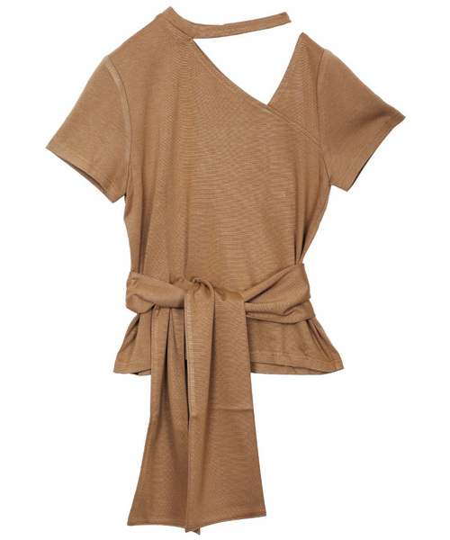 Ameri（アメリ）の「CHOKER NECK ASYMMETRY TOP（Tシャツ/カットソー・レディース・ブラック/ブラウン/オレンジ・FREE）」の8枚目の写真