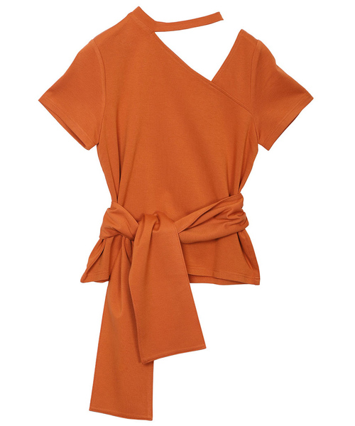 Ameri（アメリ）の「CHOKER NECK ASYMMETRY TOP（Tシャツ/カットソー・レディース・ブラック/ブラウン/オレンジ・FREE）」の9枚目の写真