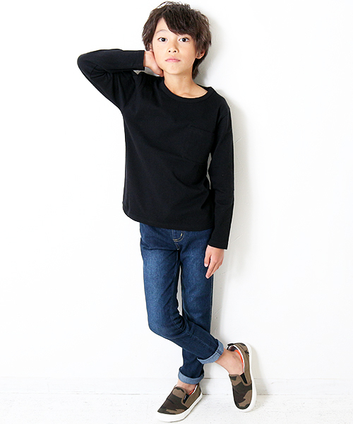 devirock（デビロック）の「パックT★クルーネック無地長袖Tシャツ（Tシャツ/カットソー・キッズ・ネイビー/モカ/杢グレー/ブルー系その他/イエロー系その他/ホワイト/ブラック/パープル系その他/スモークピンク/レッド系その他/カーキ/キャメル・160cm/140cm/150cm/130cm/110cm/100cm/120cm）」の14枚目の写真