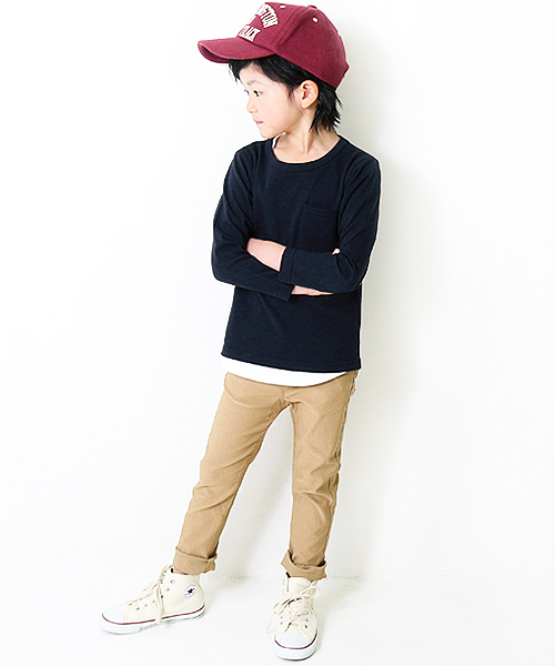 devirock（デビロック）の「パックT★クルーネック無地長袖Tシャツ（Tシャツ/カットソー・キッズ・ネイビー/モカ/杢グレー/ブルー系その他/イエロー系その他/ホワイト/ブラック/パープル系その他/スモークピンク/レッド系その他/カーキ/キャメル・160cm/140cm/150cm/130cm/110cm/100cm/120cm）」の18枚目の写真