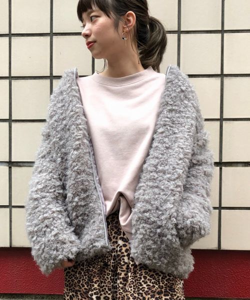 tiptop（ティップトップ）の「リングファーノーカラー中綿ブルゾン（ブルゾン・レディース・ブラック/グレー/ピンク/キナリ・FREE）」の4枚目の写真