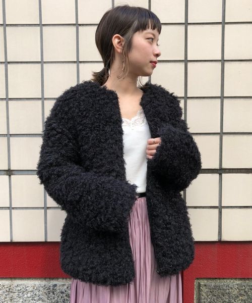 tiptop（ティップトップ）の「リングファーノーカラー中綿ブルゾン（ブルゾン・レディース・ブラック/グレー/ピンク/キナリ・FREE）」の3枚目の写真