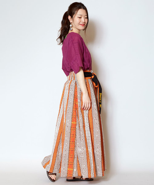 チャイハネ（チャイハネ）の「【チャイハネ】アフリカ・キテンゲ柄ロングスカート（スカート・レディース・ブラウン/レッド/イエロー/ブルー・FREE）」の16枚目の写真