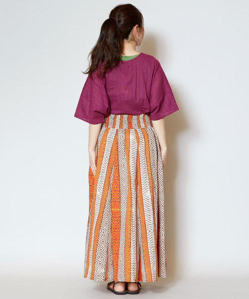 チャイハネ（チャイハネ）の「【チャイハネ】アフリカ・キテンゲ柄ロングスカート（スカート・レディース・ブラウン/レッド/イエロー/ブルー・FREE）」の13枚目の写真