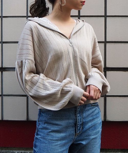 MASU ロンT ニット　パーカー　デニム　編み込み tiptop（ティップトップ）の「透かし編みニットZIPパーカー