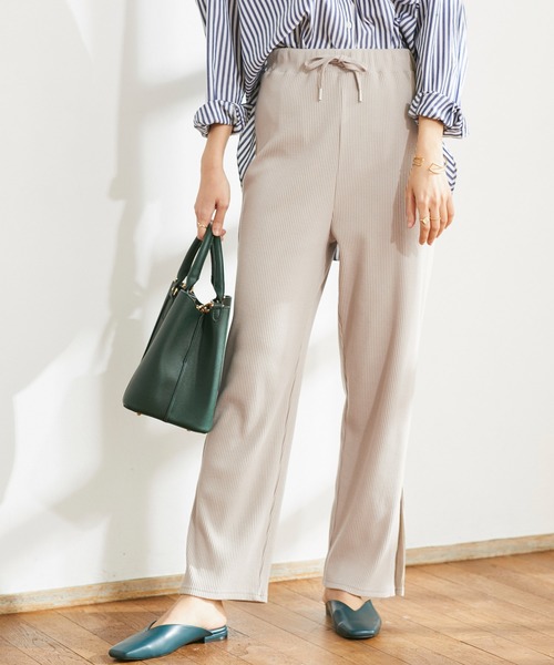 Chaco closet(チャコ クローゼット)の「リラックスカットリブサイドスリット ウエストゴムパンツ(その他パンツ・レディース・テラコッタ/ブラック/ベージュ系その他/ベージュ/杢グレー・FREE)」の5枚目の写真