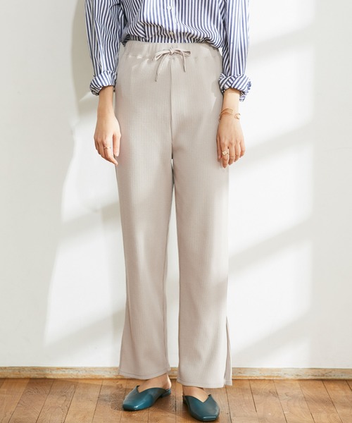 Chaco closet(チャコ クローゼット)の「リラックスカットリブサイドスリット ウエストゴムパンツ(その他パンツ・レディース・テラコッタ/ブラック/ベージュ系その他/ベージュ/杢グレー・FREE)」の12枚目の写真