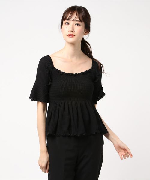 archives(アルシーヴ)の「フリルシャーリングTOPS(Tシャツ/カットソー・レディース・ブラック/アイボリー/グリーン系その他・MEDIUM)」の1枚目の写真