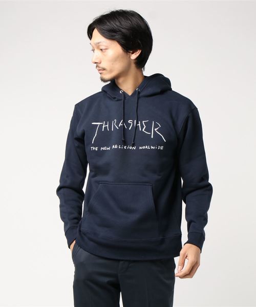 THRASHER(スラッシャー)の「New Religion Worldwide HOODIE SWEAT PARKA / スラッシャー プルオーバー パーカー ロゴ マークゴンザレス(パーカー・メンズ・ネイビー/ブラック/グレー/ホワイト/バーガンディー/グリーン・SMALL/MEDIUM/LARGE/X-LARGE)」の1枚目の写真