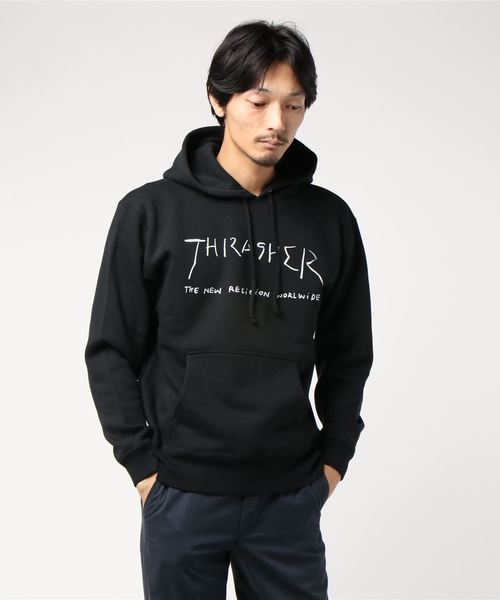 THRASHER(スラッシャー)の「New Religion Worldwide HOODIE SWEAT PARKA / スラッシャー プルオーバー パーカー ロゴ マークゴンザレス(パーカー・メンズ・ネイビー/ブラック/グレー/ホワイト/バーガンディー/グリーン・SMALL/MEDIUM/LARGE/X-LARGE)」の3枚目の写真