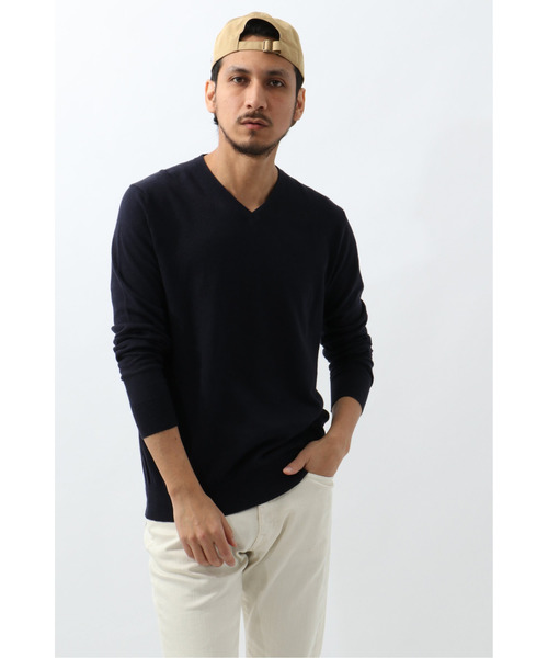 GRAND PHASE(グランフェイズ)の「GP 12G麻混Vネック(ニット/セーター・メンズ・ブルー/スモークグレー/ベージュ・L/M/XL)」の3枚目の写真