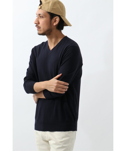 GRAND PHASE(グランフェイズ)の「GP 12G麻混Vネック(ニット/セーター・メンズ・ブルー/スモークグレー/ベージュ・L/M/XL)」の9枚目の写真