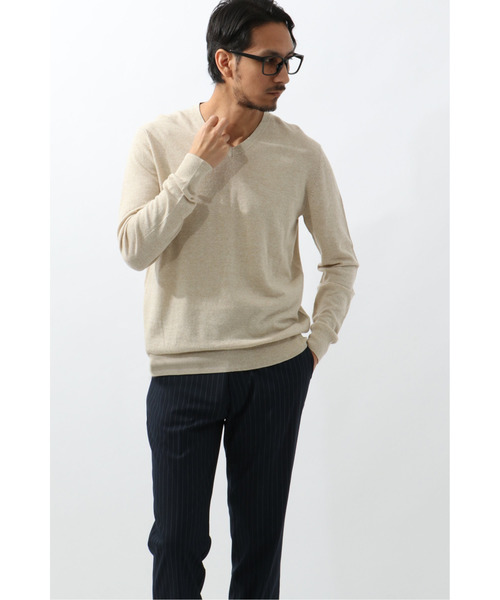 GRAND PHASE(グランフェイズ)の「GP 12G麻混Vネック(ニット/セーター・メンズ・ブルー/スモークグレー/ベージュ・L/M/XL)」の7枚目の写真