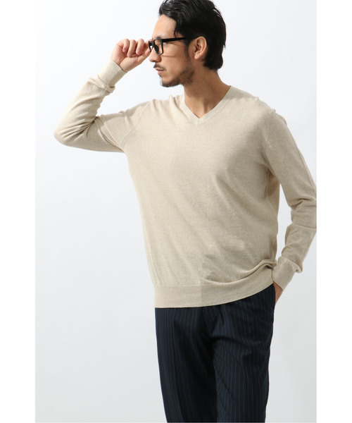 GRAND PHASE(グランフェイズ)の「GP 12G麻混Vネック(ニット/セーター・メンズ・ブルー/スモークグレー/ベージュ・L/M/XL)」の6枚目の写真