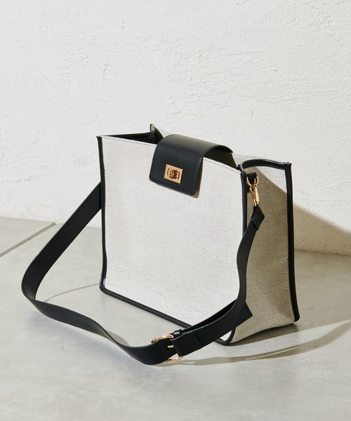 mystic（ミスティック）の「WEB限定 loti  キャンバスコンビスクエアバッグ（ショルダーバッグ・レディース・ブラック/ブラウン・FREE）」の2枚目の写真