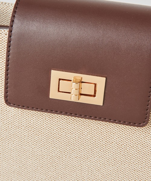 mystic（ミスティック）の「WEB限定 loti  キャンバスコンビスクエアバッグ（ショルダーバッグ・レディース・ブラック/ブラウン・FREE）」の4枚目の写真