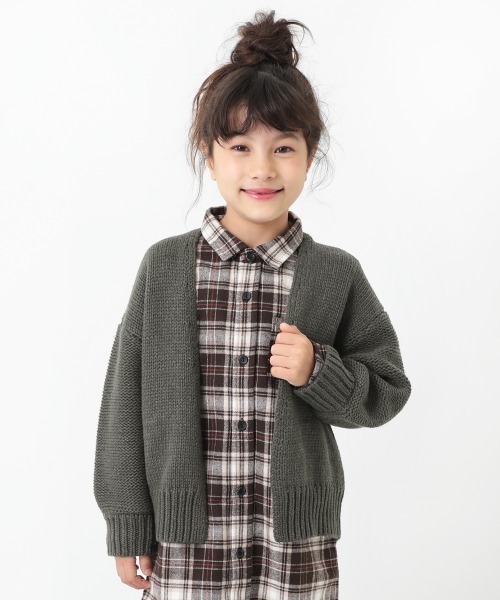 devirock（デビロック）の「ざっくりカーディガン（カーディガン/ボレロ・キッズ・ヘザーチャコール/キャメル/ベージュ/アイボリー・120cm/140cm/130cm/160cm/100cm/150cm/110cm）」の3枚目の写真