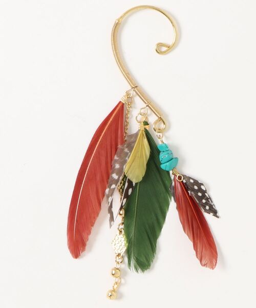 チャイハネ（チャイハネ）の「【チャイハネ】ボヘミアンフェザーイヤーフック（イヤーカフ・レディース・オレンジ/ターコイズブルー/ブラウン・FREE）」の3枚目の写真