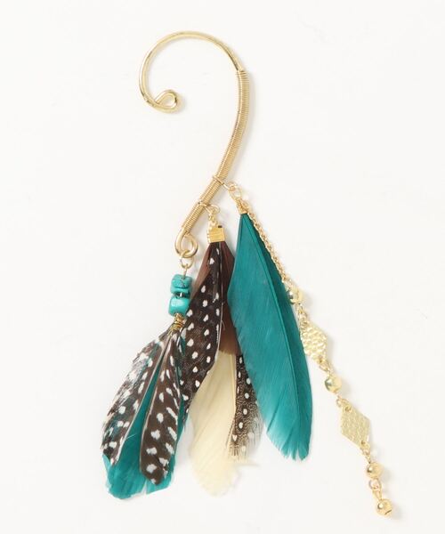 チャイハネ（チャイハネ）の「【チャイハネ】ボヘミアンフェザーイヤーフック（イヤーカフ・レディース・オレンジ/ターコイズブルー/ブラウン・FREE）」の4枚目の写真