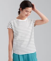 green label relaxing | SC ジャカード ワッフル フレンチスリーブ プルオーバー カットソー / ボーダー(Tシャツ/カットソー)