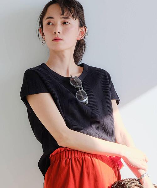 green label relaxing（グリーンレーベルリラクシング）の「SC ジャカード ワッフル フレンチスリーブ プルオーバー カットソー / ボーダー（Tシャツ/カットソー・レディース・ホワイト/ブラック/ライム/その他1・FREE）」の2枚目の写真