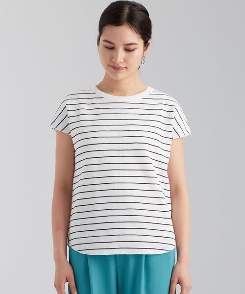 green label relaxing（グリーンレーベルリラクシング）の「SC ジャカード ワッフル フレンチスリーブ プルオーバー カットソー / ボーダー（Tシャツ/カットソー・レディース・ホワイト/ブラック/ライム/その他1・FREE）」の5枚目の写真