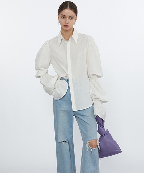 Fano Studios(ファノ ストゥディオズ)の「【Fano Studios】Double gather sleeve cotton shirts FC21S098(シャツ/ブラウス・レディース・ホワイト・L/S/M)」の2枚目の写真