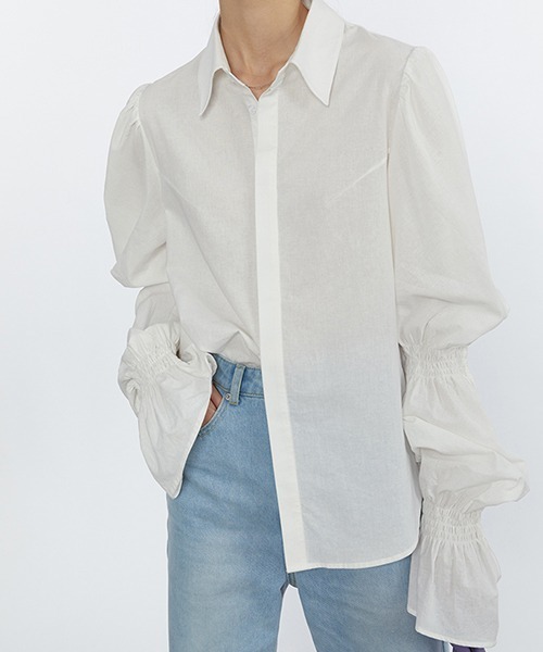 Fano Studios(ファノ ストゥディオズ)の「【Fano Studios】Double gather sleeve cotton shirts FC21S098(シャツ/ブラウス・レディース・ホワイト・L/S/M)」の4枚目の写真