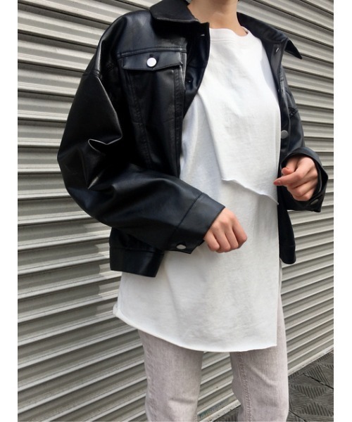 SHEL'TTER ORIGINAL（シェルターオリジナル）の「オーバーレザーブルゾン（ブルゾン・レディース・ブラック/ベージュ・FREE）」の2枚目の写真