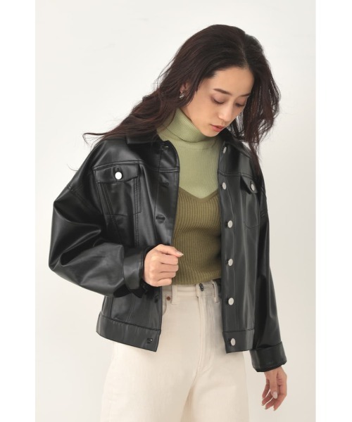 SHEL'TTER ORIGINAL（シェルターオリジナル）の「オーバーレザーブルゾン（ブルゾン・レディース・ブラック/ベージュ・FREE）」の6枚目の写真