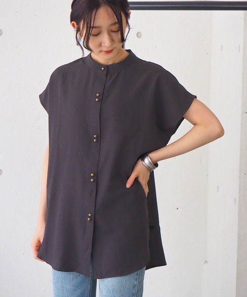 tiptop（ティップトップ）の「バンドカラーフレンチスリーブシャツ（シャツ/ブラウス・レディース・ブラック/オフホワイト/A/B/C/D・FREE）」の3枚目の写真