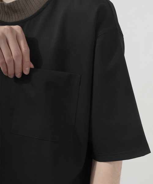 SlashDate(スラッシュデイト)の「スムース配色リブモックネックTシャツ/ビッグシルエット/ユニセックス(Tシャツ/カットソー・メンズ・ブラック/モカ/グレー/ベージュ/チェック・M/L/XL)」の12枚目の写真