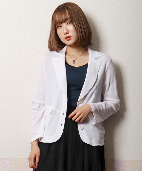 FUNALIVE（ファンアライブ）の「【Deargue】鹿の子テーラードジャケット（テーラードジャケット・レディース・ホワイト/ネイビー/カーキ・40）」の2枚目の写真