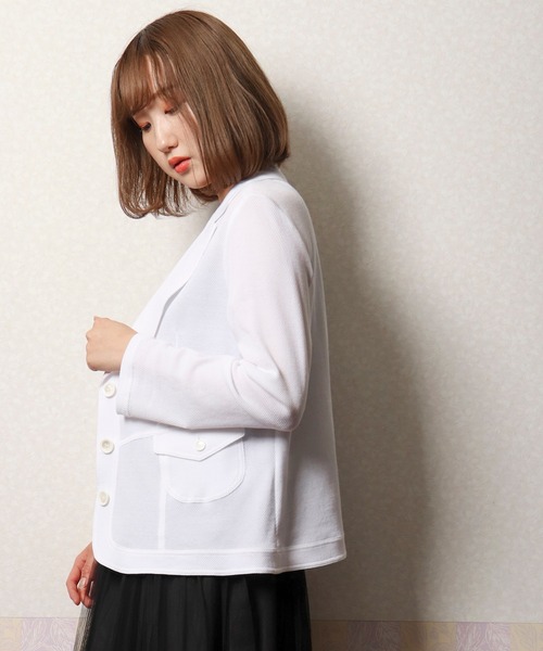 FUNALIVE（ファンアライブ）の「【Deargue】鹿の子テーラードジャケット（テーラードジャケット・レディース・ホワイト/ネイビー/カーキ・40）」の4枚目の写真