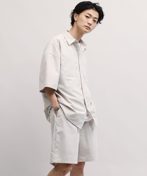 Mark Gonzales（マーク・ゴンザレス）の「【 セットアップ 】 Mark Gonzales / マークゴンザレス 別注 コラボ セットアップ / ロゴ刺繍 オーバーサイズ 半袖 レギュラーカラー シャツ ジャケット ＆ ワイドショートパンツ ワンマイルウェア（セットアップ・メンズ・ブラック/グレー・MEDIUM/LARGE）」の13枚目の写真