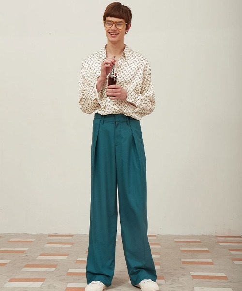 MIXSEVEN(ミックスセブン)の「ピーコックブルーワイドスラックス MX21S10【MIX SEVEN】(スラックス・メンズ・ダークグリーン・S/M/L/XL)」の4枚目の写真